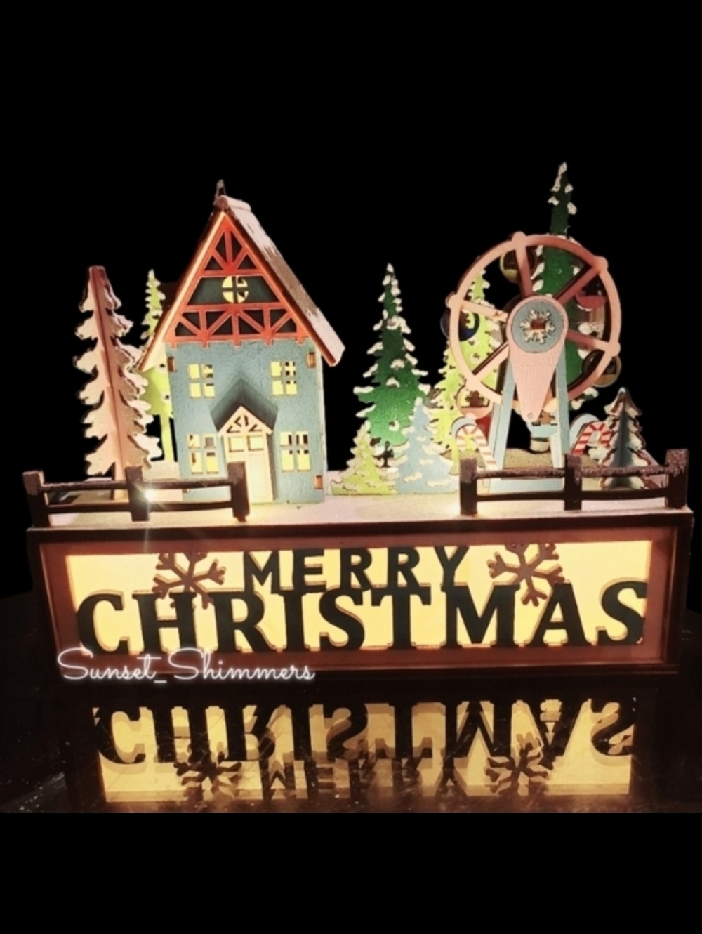 3D Light Up Wooden Christmas Gingerbread House Village Ferris Wheel Black Forest